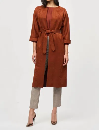 Joseph Ribkoff Scuba Suede Straight Fit Coat In Cinnamon