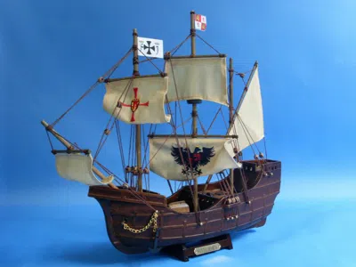 Handcrafted Cast Iron Wooden Santa Maria Limited Tall Model Ship 14"