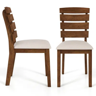 Hivvago Dining Chair Set Of 2 With Slatted High Backrest And Rubber Wood Legs
