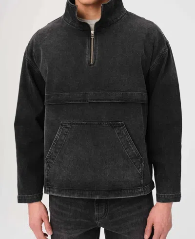 Warp & Weft Denim Pullover Windbreaker Jacket In Black In Black