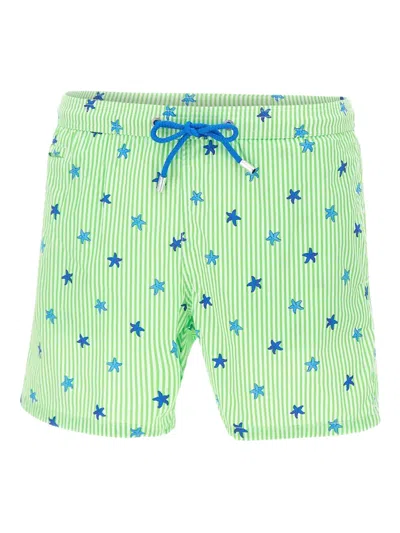 Mc2 Saint Barth Striped Star-pattern Swim Shorts In Green