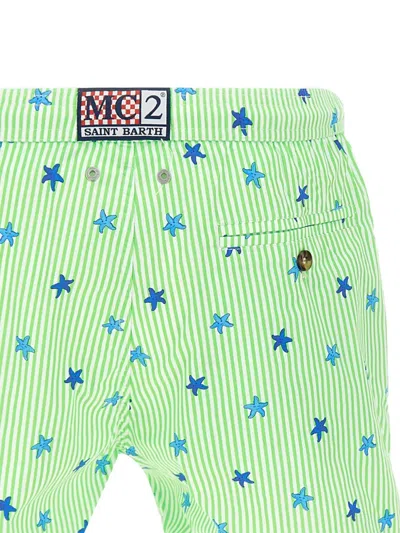 Mc2 Saint Barth Striped Star-pattern Swim Shorts In Green