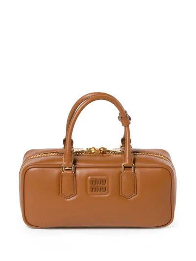 Miu Miu Arcadie Large Leather Top-handle Bag In Brown