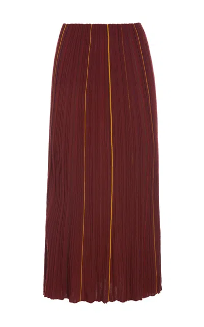 Gabriela Hearst Celeano Pinstripe Knit Midi Skirt Burnt Sienna Merino Wool In Red