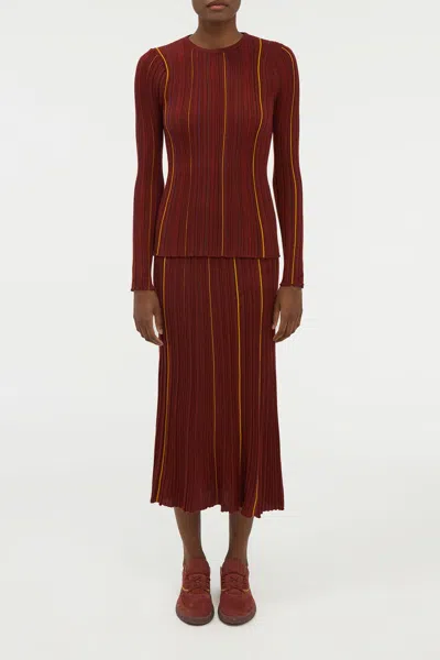 Gabriela Hearst Celeano Pinstripe Knit Midi Skirt Burnt Sienna Merino Wool In Red