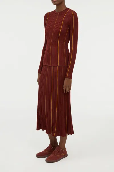 Gabriela Hearst Celeano Pinstripe Knit Midi Skirt Burnt Sienna Merino Wool In Red