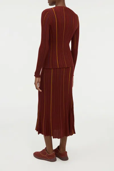 Gabriela Hearst Celeano Pinstripe Knit Midi Skirt Burnt Sienna Merino Wool In Red