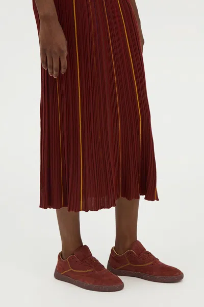 Gabriela Hearst Celeano Pinstripe Knit Midi Skirt Burnt Sienna Merino Wool In Red