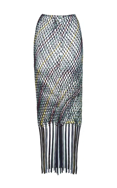 Gabriela Hearst Zana Fringe Macrame Maxi Skirt In Black Multi Silk In Multi