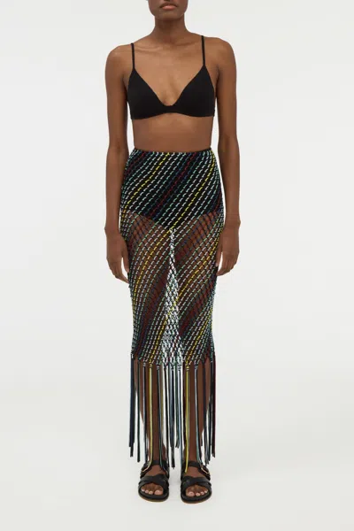 Gabriela Hearst Zana Fringe Macrame Maxi Skirt In Black Multi Silk In Multi
