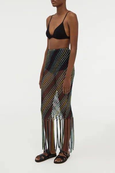 Gabriela Hearst Zana Fringe Macrame Maxi Skirt In Black Multi Silk In Multi