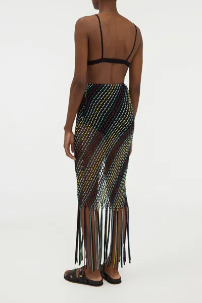 Gabriela Hearst Zana Fringe Macrame Maxi Skirt In Black Multi Silk In Multi