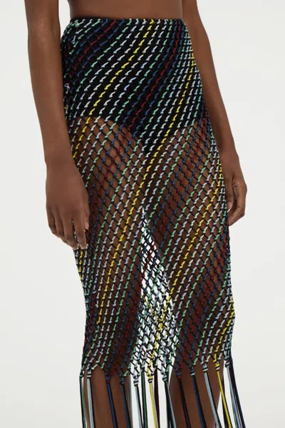 Gabriela Hearst Zana Fringe Macrame Maxi Skirt In Black Multi Silk In Multi