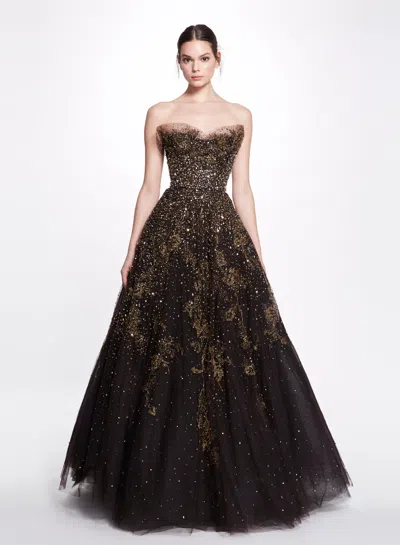 Marchesa Crystal Flower Embroidery Gown