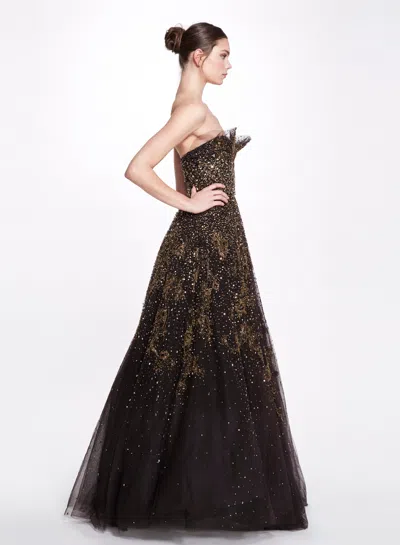 Marchesa Crystal Flower Embroidery Gown