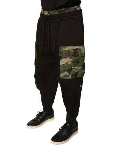 Dolce & Gabbana Black Camouflage Cotton Jogger Cargo Men's Pants In Black