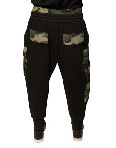 Dolce & Gabbana Black Camouflage Cotton Jogger Cargo Men's Pants In Black