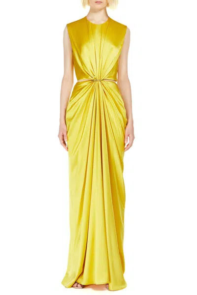 Max Mara Front Draped Dress With Metal Ring Accent In Yellow