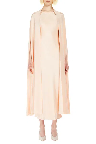 Max Mara Managua Silk Long Dress With Silk Cape And Metal Detail In Pink