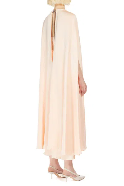 Max Mara Managua Silk Long Dress With Silk Cape And Metal Detail In Pink