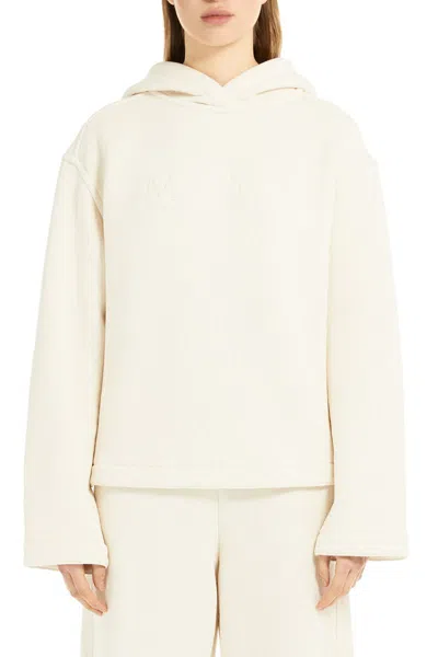 Max Mara Hooded Oversized Knitwear Ribbed Cuffs In White