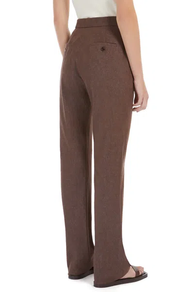 Max Mara Wide Leg High Waist Trousers With Front Crease In Brown