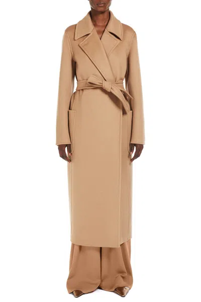 Max Mara Dove Grey Long Coat With Belted Waist And Classic Lapel In Neutral