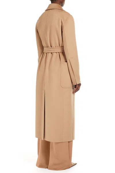 Max Mara Dove Grey Long Coat With Belted Waist And Classic Lapel In Neutral
