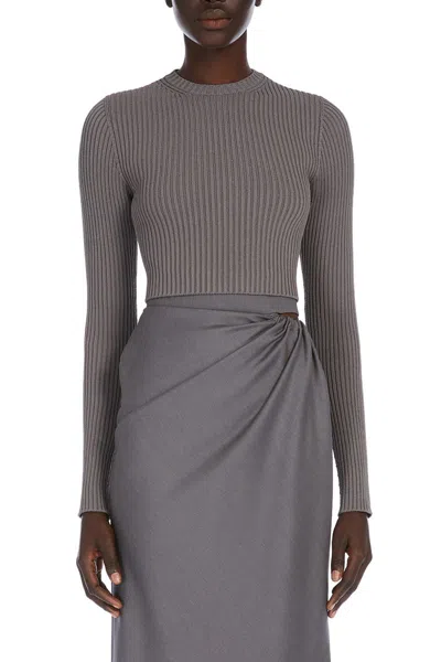 Max Mara Arcella Stretch Viscose Crepe Rib Top In Gray