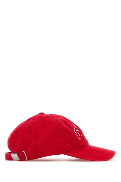 Ganni Washed Cotton Canvas Embroidered Cap In Red