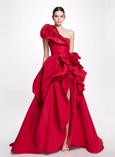 Marchesa One Shoulder Draped Ballgown