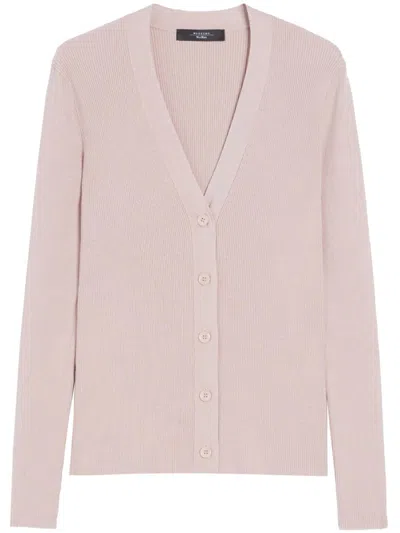 Weekend Max Mara Gabriel Ribbed V-neck Cardigan In Pink