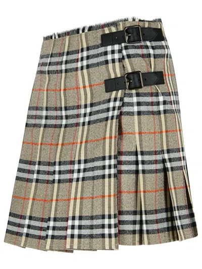 Burberry Womens Check-print Pleated Wool Mini Skirt Crater Dk Charcoal C In Gray