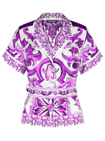 Dolce & Gabbana Majolica Print Silk Twill Shirt Women In Purple