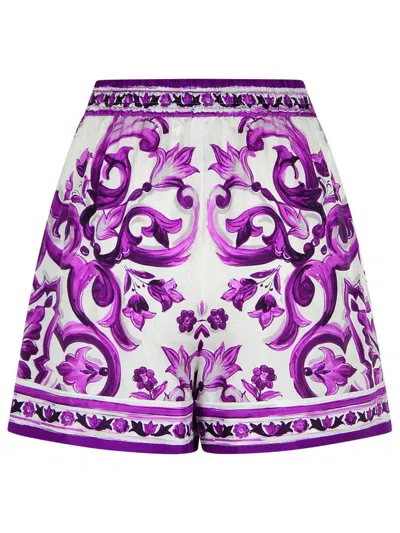Dolce & Gabbana Majolica Floral Print Elasticized Waist Shorts In Purple
