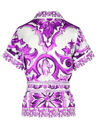 Dolce & Gabbana Majolica Print Silk Twill Shirt Women In Purple