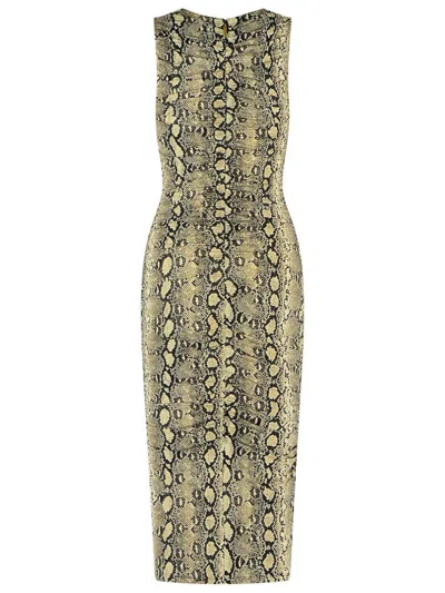 Michael Kors Snake Print Sleeveless Midi Dress In Gray