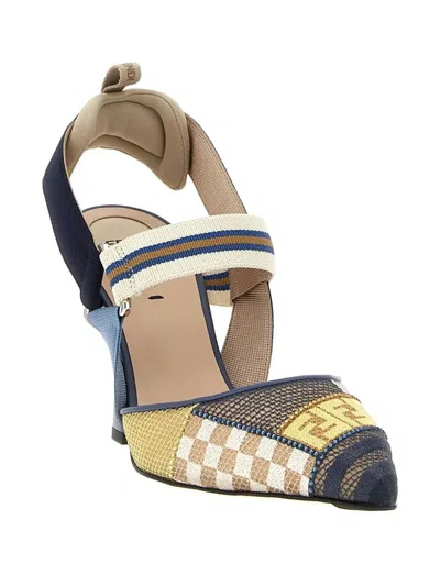 Fendi 'strappy Pointed Toe Pump With Patterned Design' In Blue