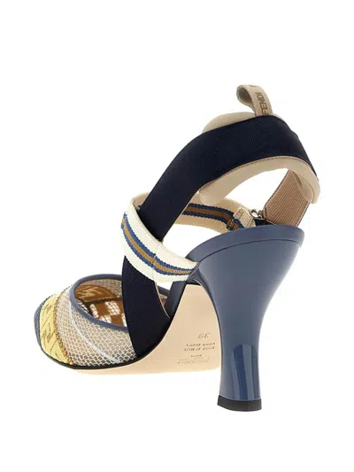 Fendi 'strappy Pointed Toe Pump With Patterned Design' In Blue