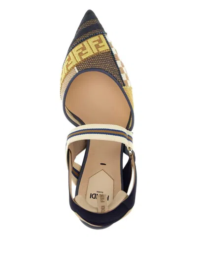 Fendi 'strappy Pointed Toe Pump With Patterned Design' In Blue