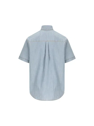 Fendi Collared Shirt With Pocket And Short Sleeves In Blue