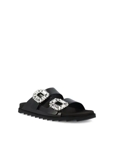 Roger Vivier Slidy Viv Crystal-embellished Leather Slides