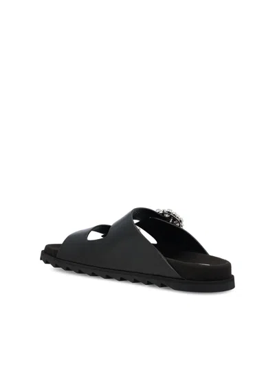 Roger Vivier Slidy Viv Crystal-embellished Leather Slides