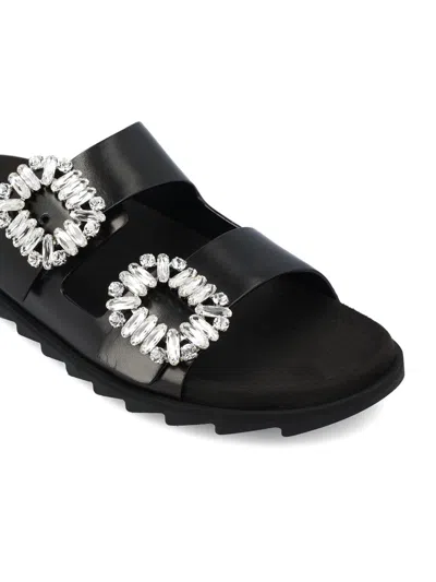 Roger Vivier Slidy Viv Crystal-embellished Leather Slides