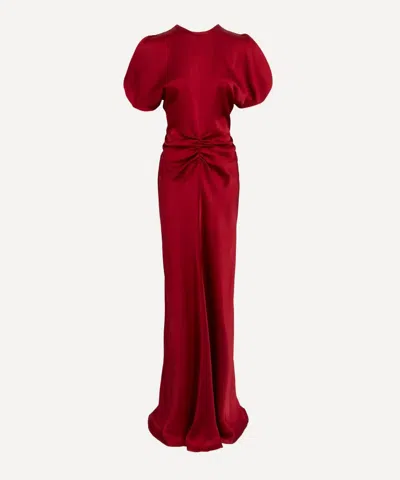 Victoria Beckham Womens Gathered Draped-sleeve Satin Maxi Dress Rose In Red