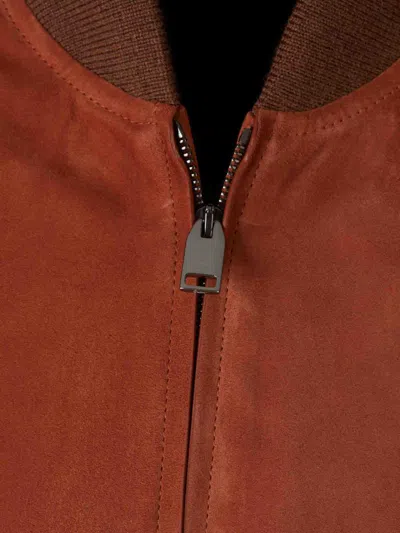 Brioni Suede Bomber Jacket In Red