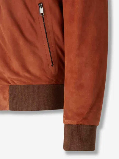 Brioni Suede Bomber Jacket In Red
