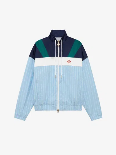 Casablanca Pinstripe Laurel Zip-up Track Jacket In Blue