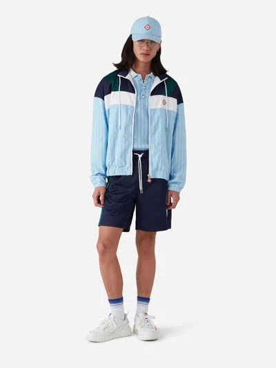Casablanca Pinstripe Laurel Zip-up Track Jacket In Blue