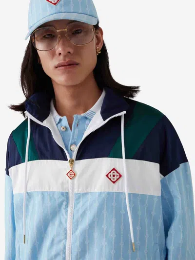Casablanca Pinstripe Laurel Zip-up Track Jacket In Blue